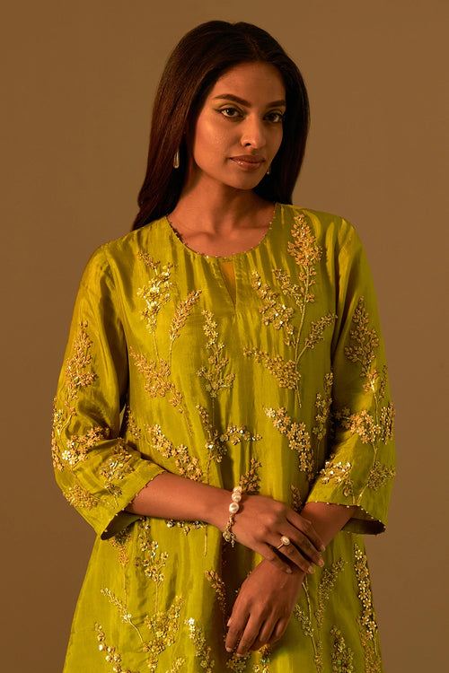 Henna Floral Embroidered Silk Sharara Set