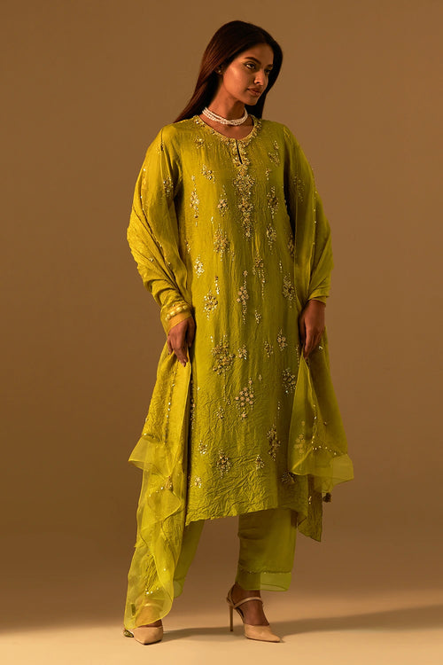 Henna Sequined Organza Border Dupatta