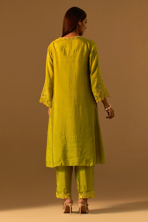 Henna Floral Threadwork Organza Kurta Set