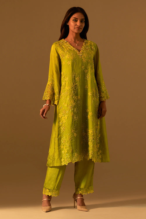 Henna Floral Threadwork Organza Kurta Set