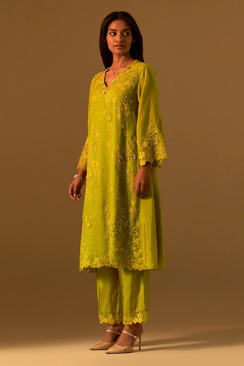 Henna Floral Threadwork Organza Kurta Set