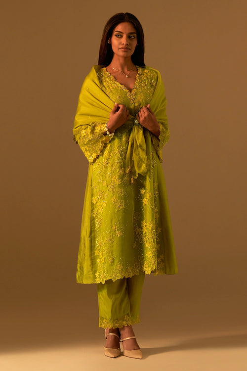 Henna Floral Embroidered Organza Dupatta