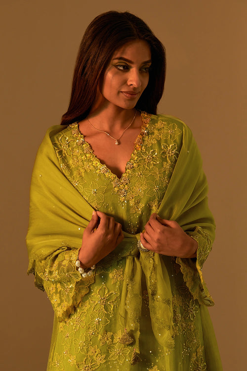 Henna Floral Embroidered Organza Dupatta