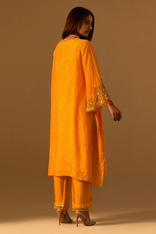 Tangerine Embellished Silk Kurta Set