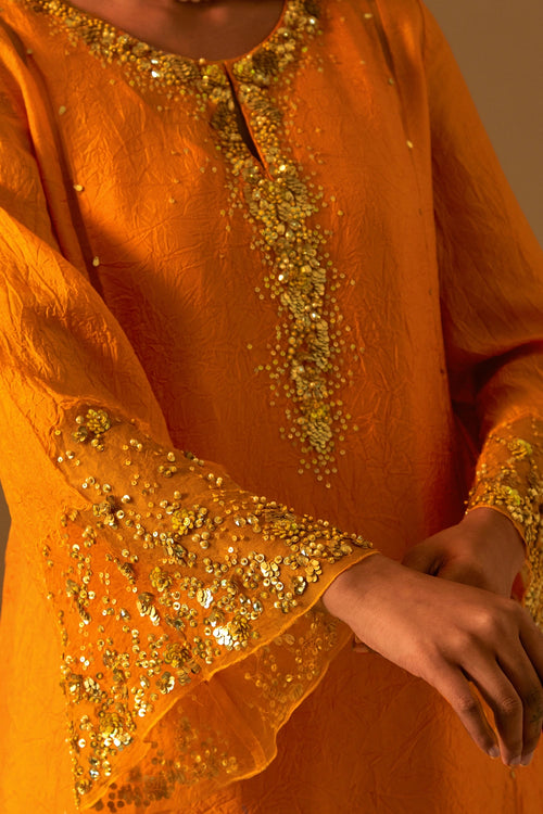 Tangerine Embellished Silk Kurta Set