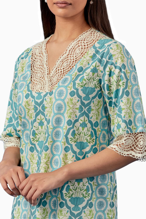 Sea Blue Aparajita Kurta and Pants with Dupatta