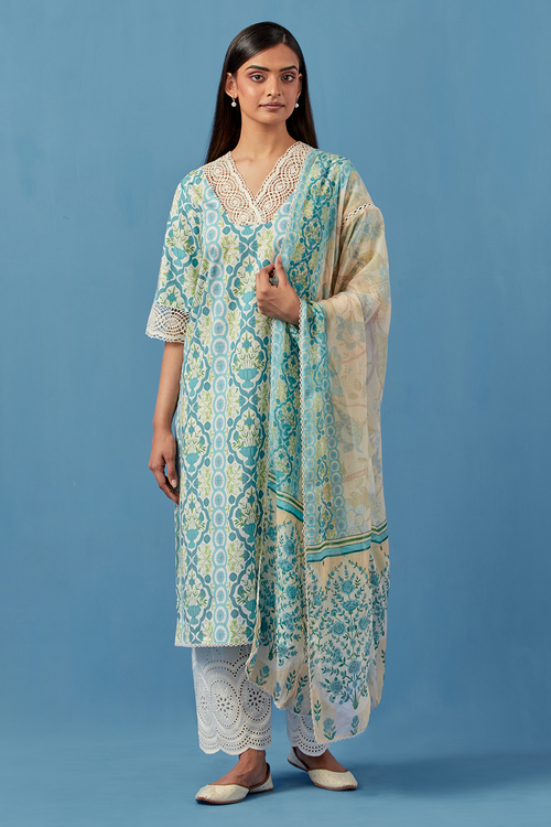 Sea Blue Aparajita Kurta and Pants with Dupatta