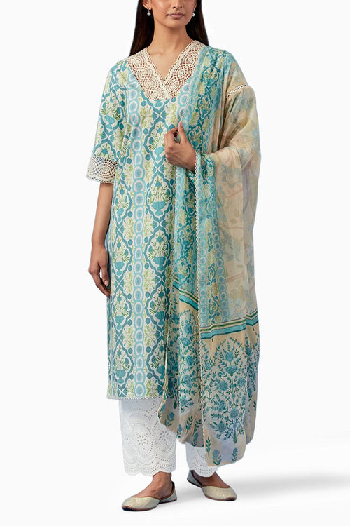 Sea Blue Aparajita Kurta and Pants with Dupatta