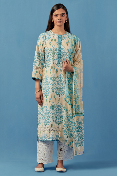 Lemon Kainoosh Kurta and Pants with Dupatta