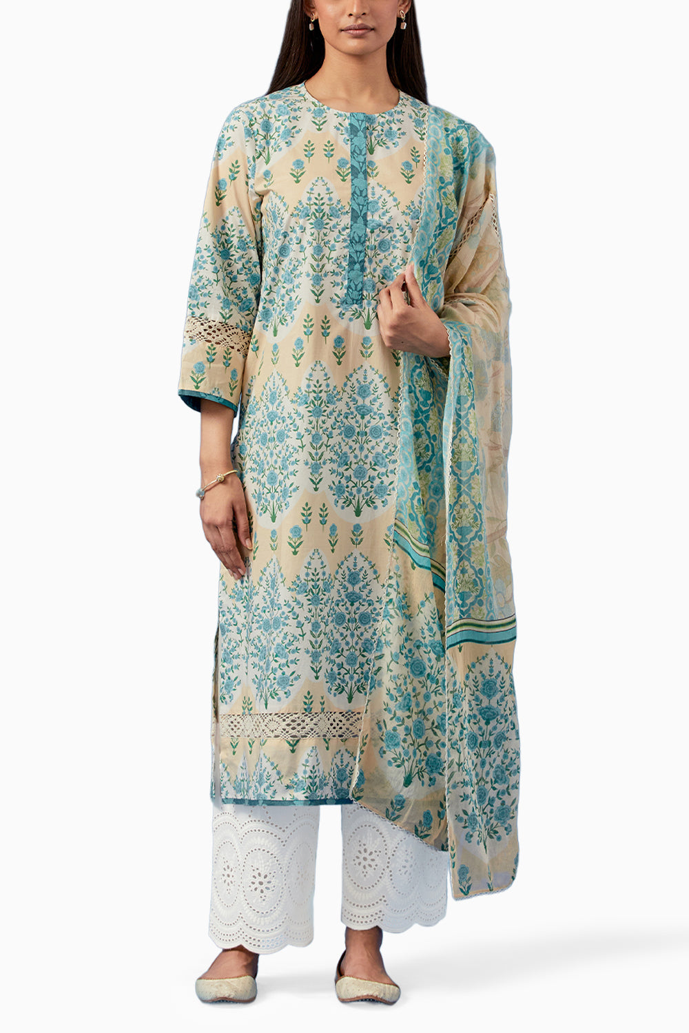 Lemon Kainoosh Kurta and Pants with Dupatta