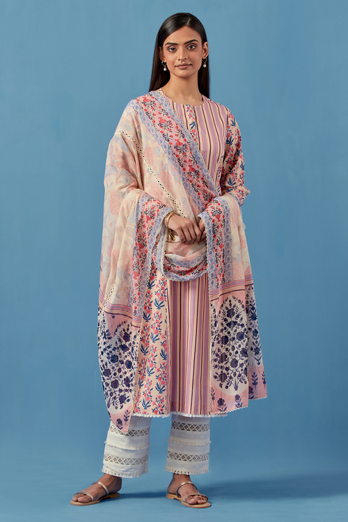 Pale Pink Malhaar Kurta and Pants with Dupatta