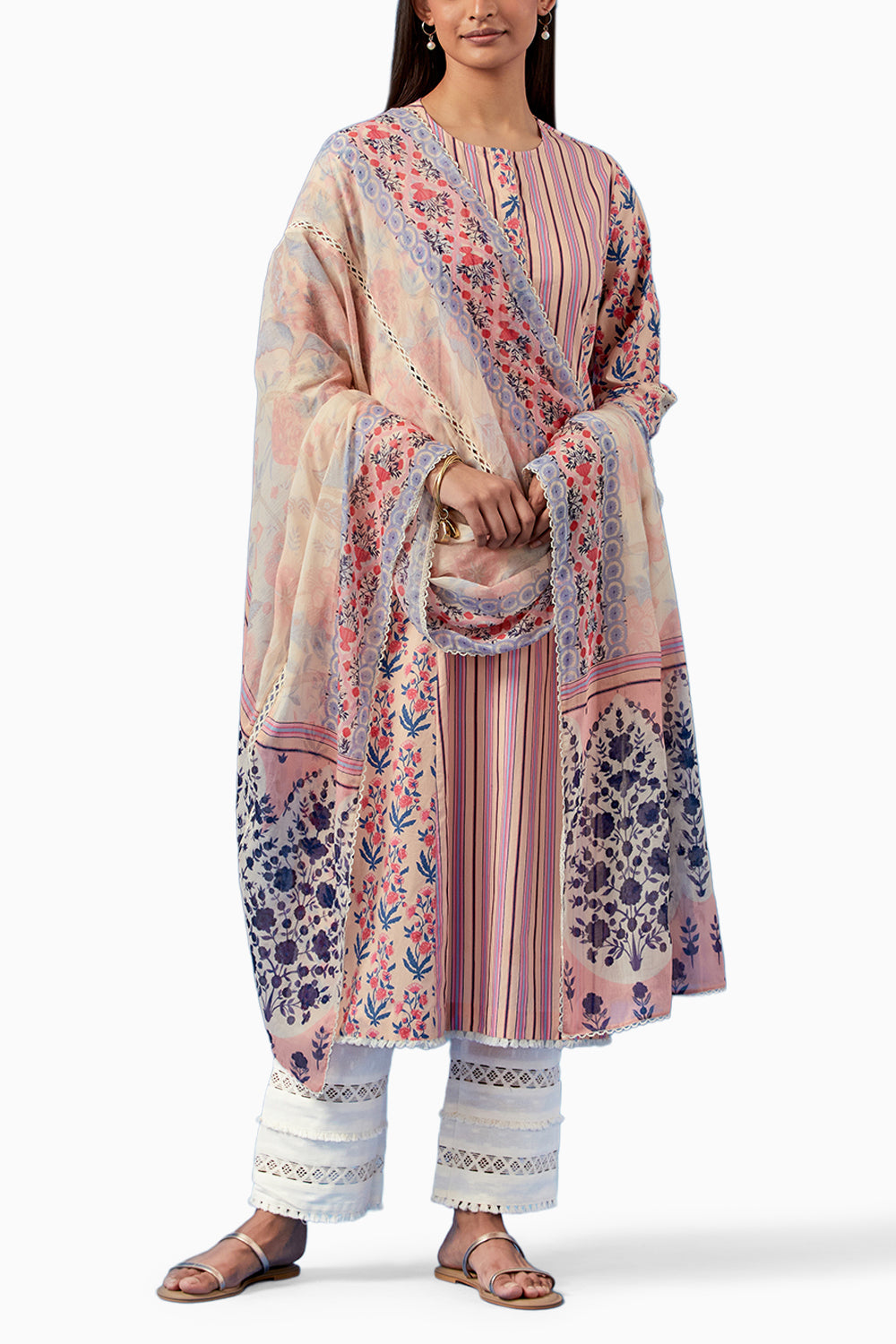 Pale Pink Malhaar Kurta and Pants with Dupatta