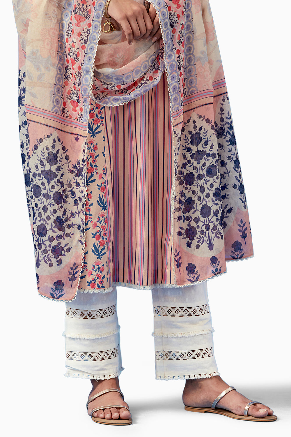 Pale Pink Malhaar Kurta and Pants with Dupatta