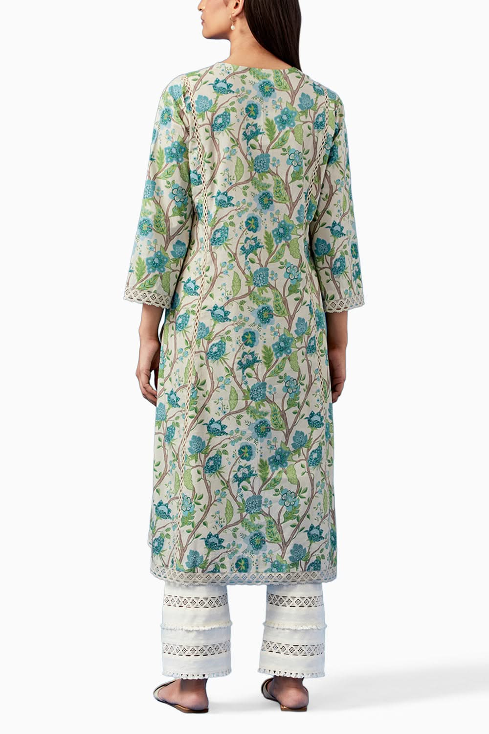 Ivory and Turquoise Kala Kurta and Pants