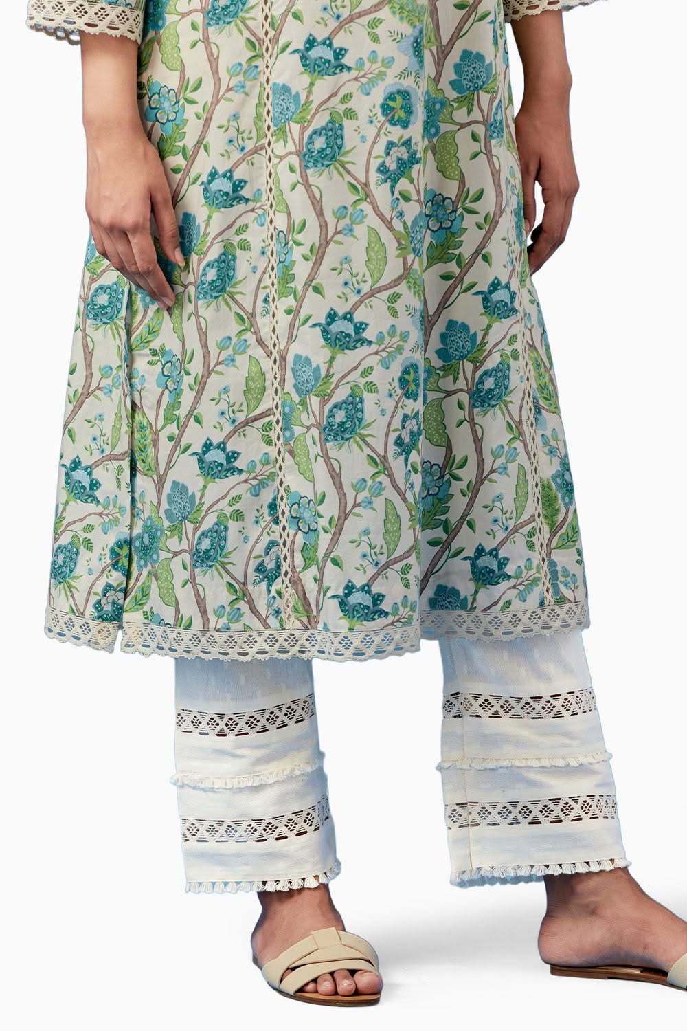 Ivory and Turquoise Kala Kurta and Pants