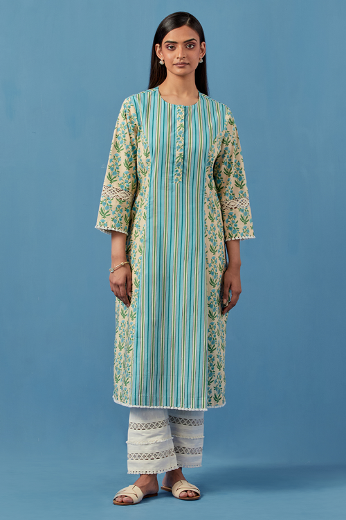 Lemon and Turquoise Malhaar Kurta and Pants