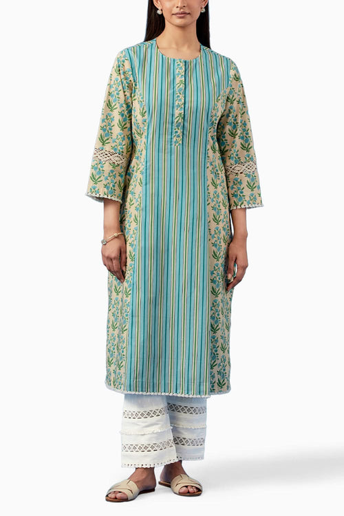 Lemon and Turquoise Malhaar Kurta and Pants