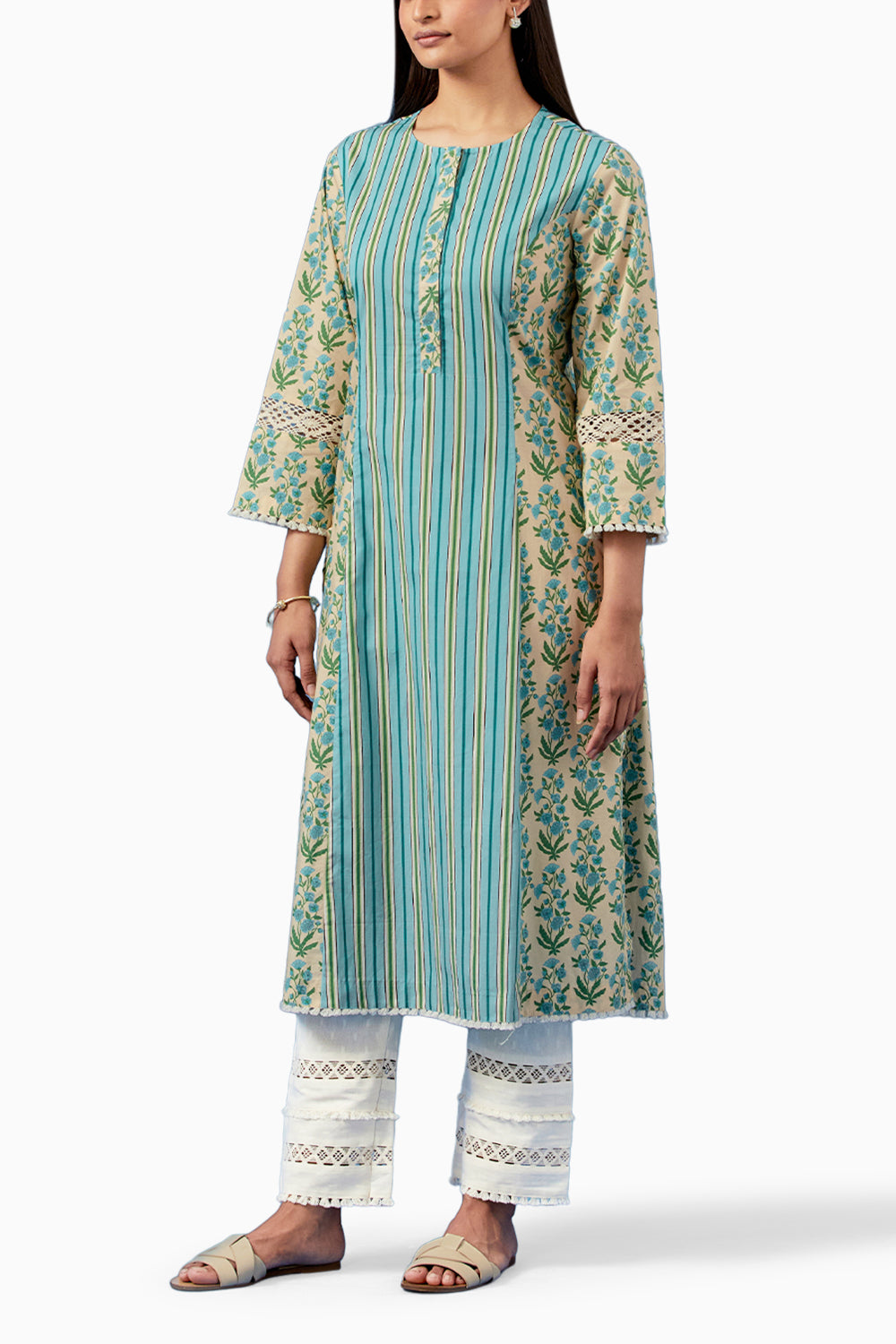 Lemon and Turquoise Malhaar Kurta and Pants with Dupatta