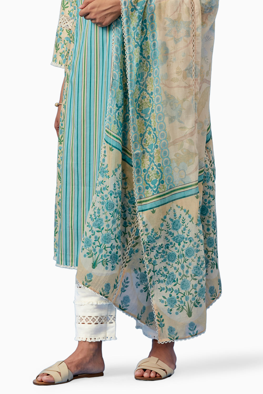 Lemon and Turquoise Malhaar Kurta and Pants with Dupatta