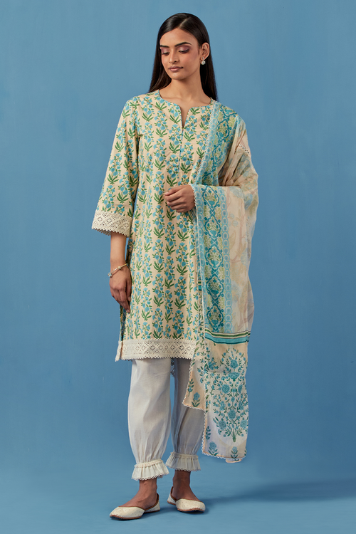 Lemon Badra Kurta and Pants with Dupatta