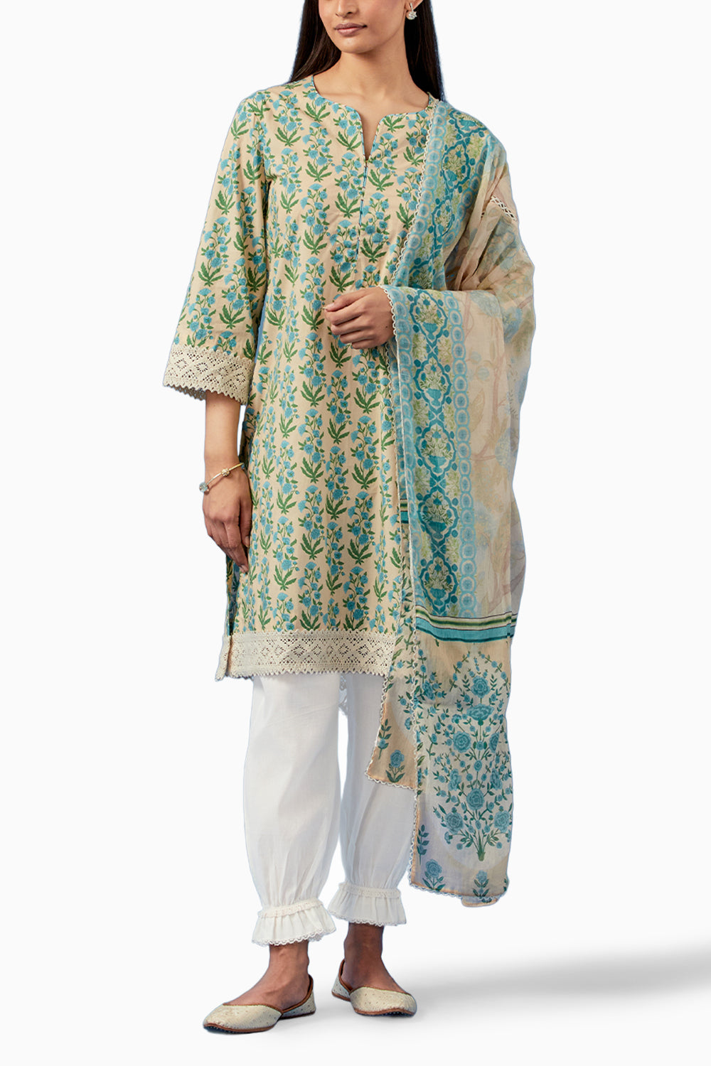 Lemon Badra Kurta and Pants with Dupatta