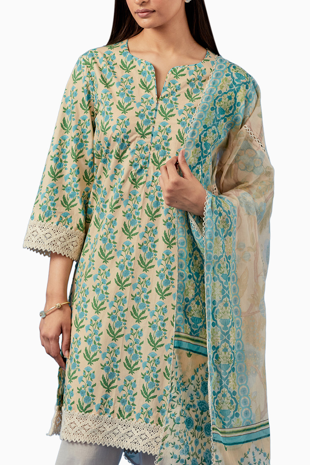 Lemon Badra Kurta and Pants with Dupatta