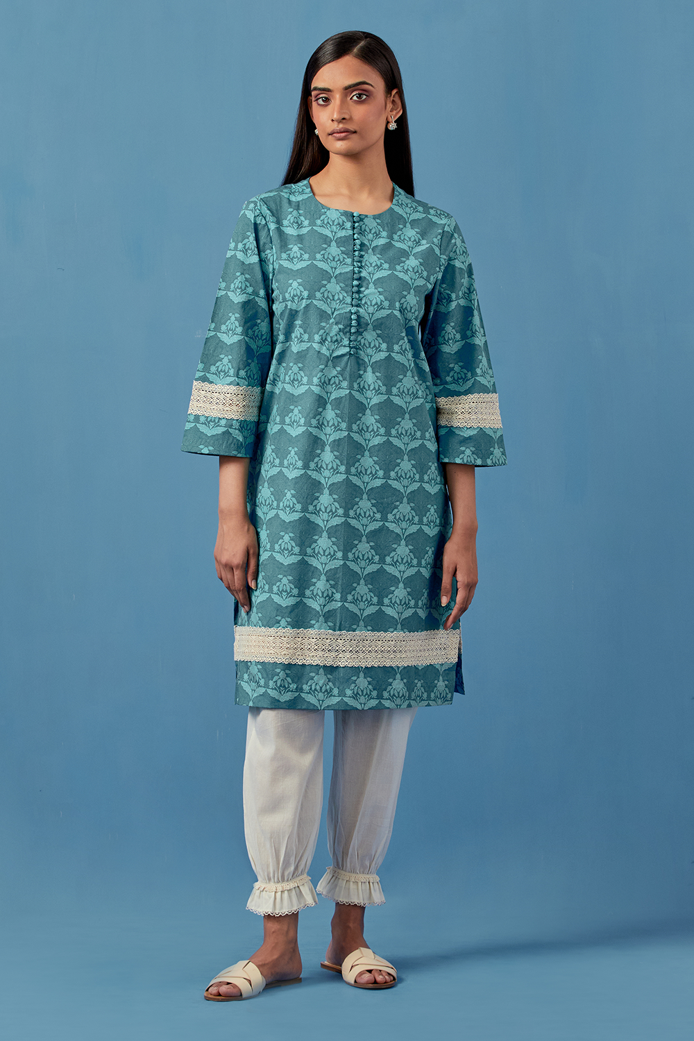 Turquoise Barkha Kurta and Pants