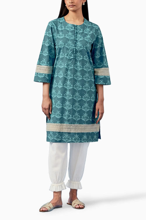 Turquoise Barkha Kurta and Pants