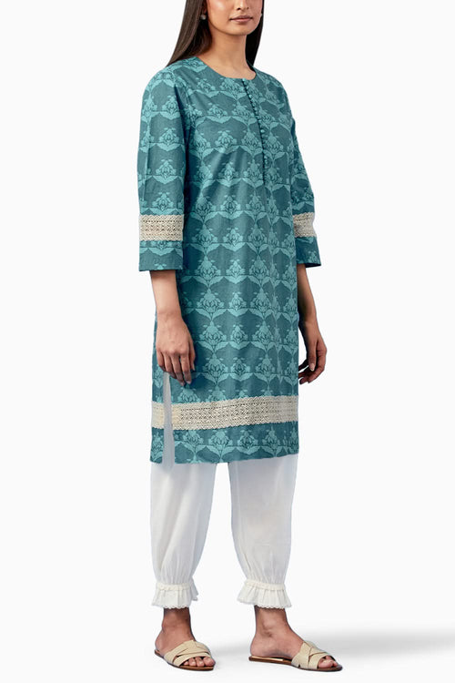 Turquoise Barkha Kurta and Pants
