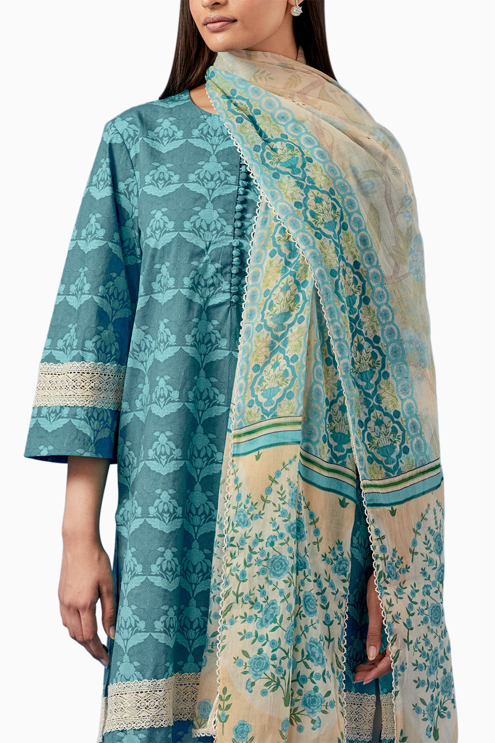 Turquoise Barkha Kurta and Pants with Dupatta