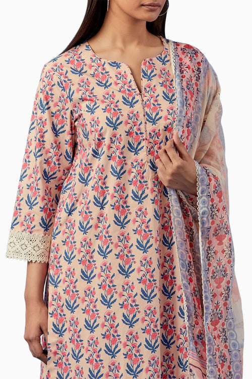 Pink Badra Kurta and Pants with Dupatta