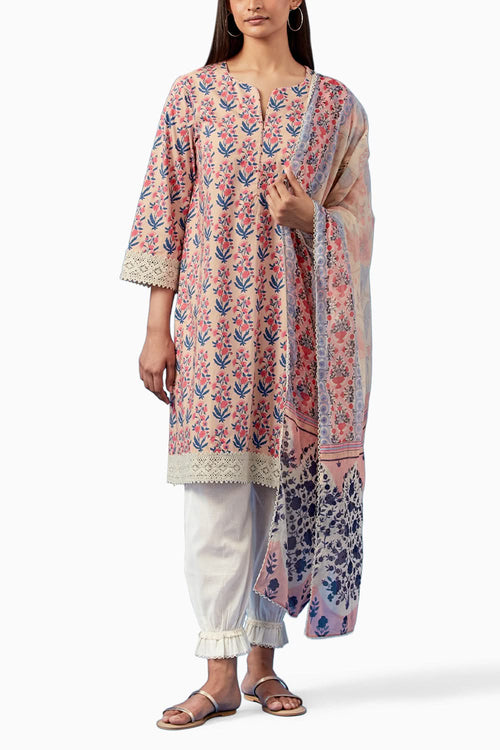 Pink Badra Kurta and Pants with Dupatta