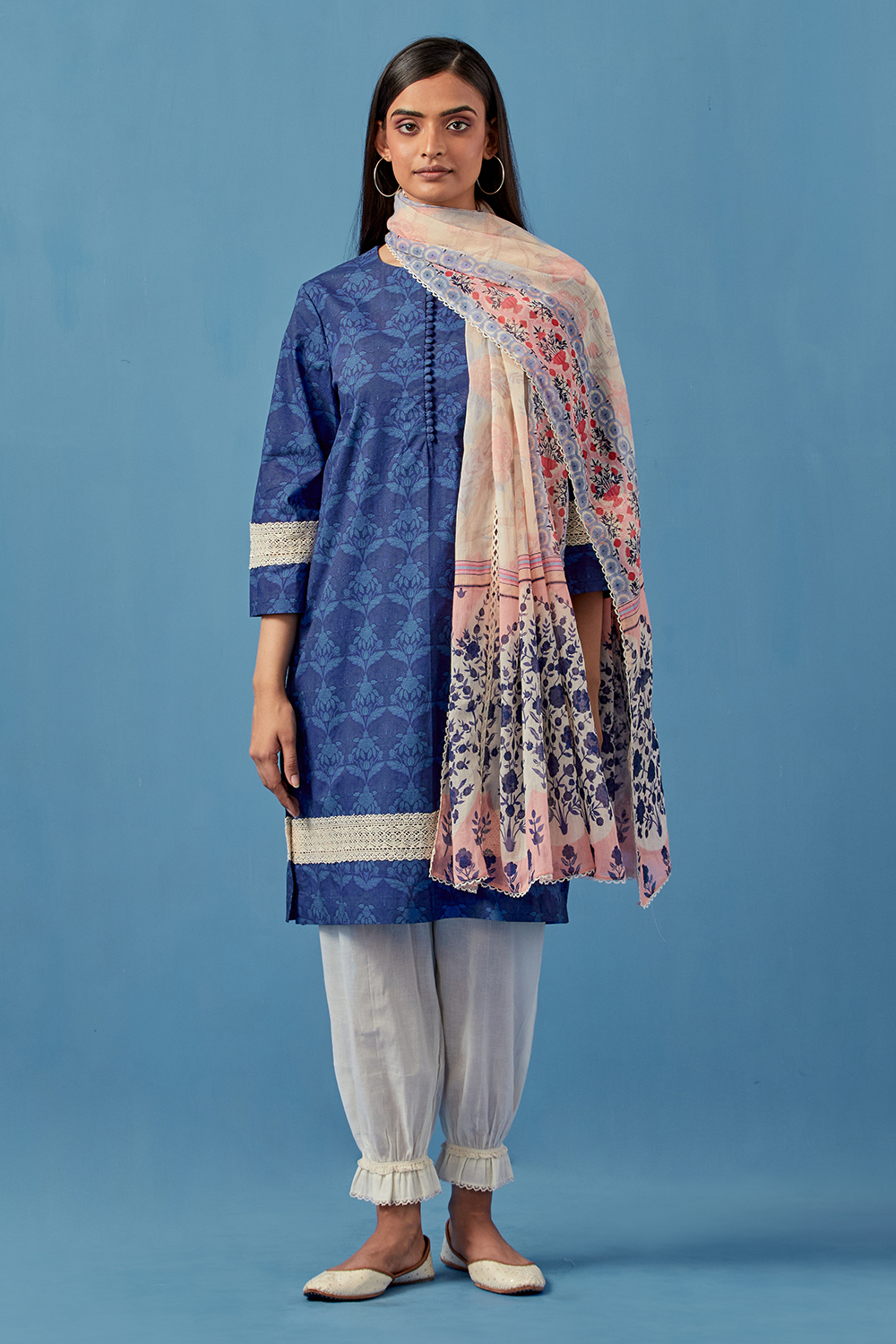 Blue Barkha Kurta and Pants with Dupatta