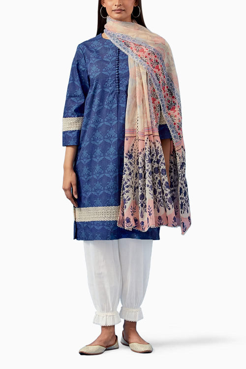 Blue Barkha Kurta and Pants with Dupatta