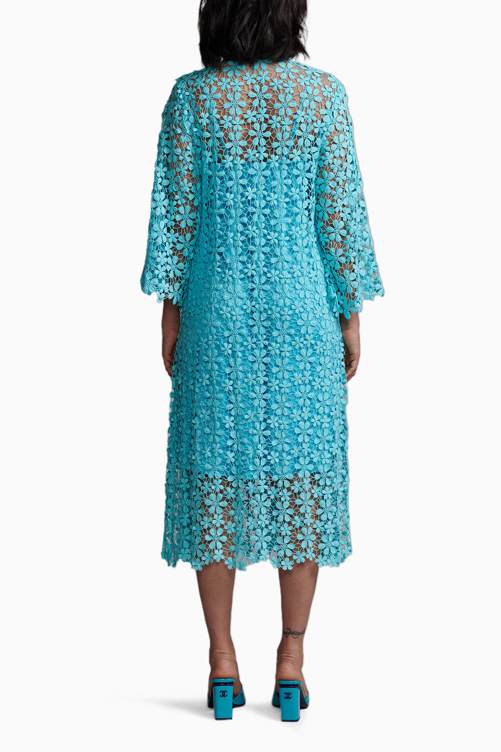 Blue Floral Lace Midi Dress