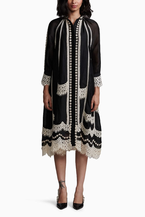 Black Linen Lace Midi Dress