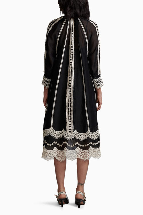Black Linen Lace Midi Dress