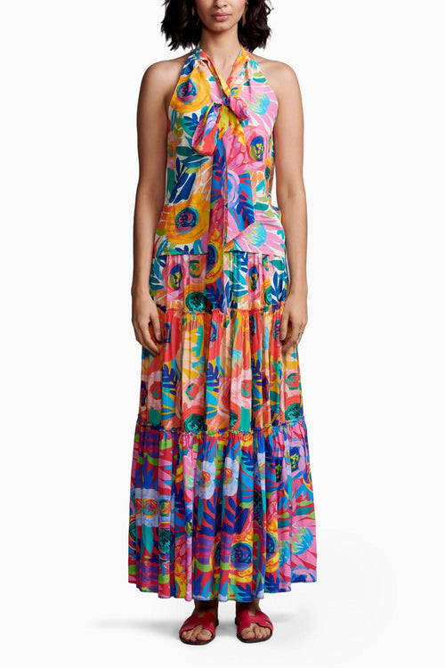 Abstract Floral Tiered Skirt Set