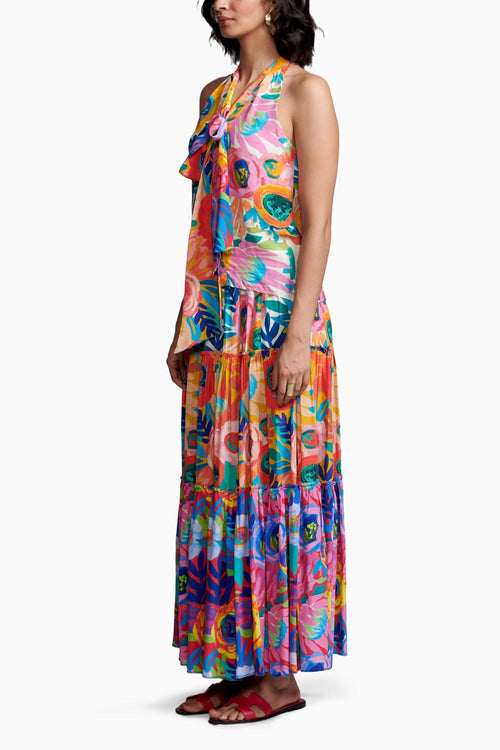 Abstract Floral Tiered Skirt Set