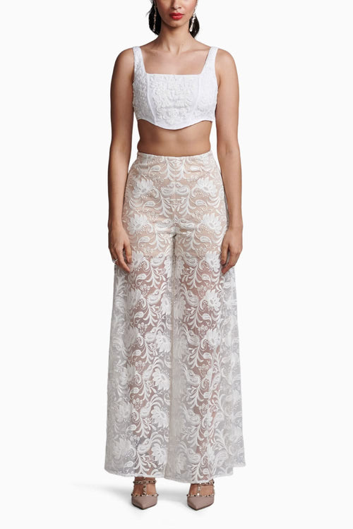 Embroidered Ivory Bralette and Pant