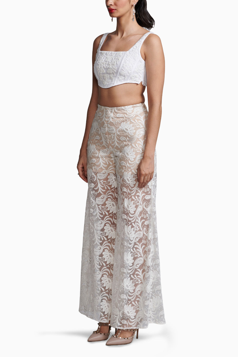 Embroidered Ivory Bralette and Pant