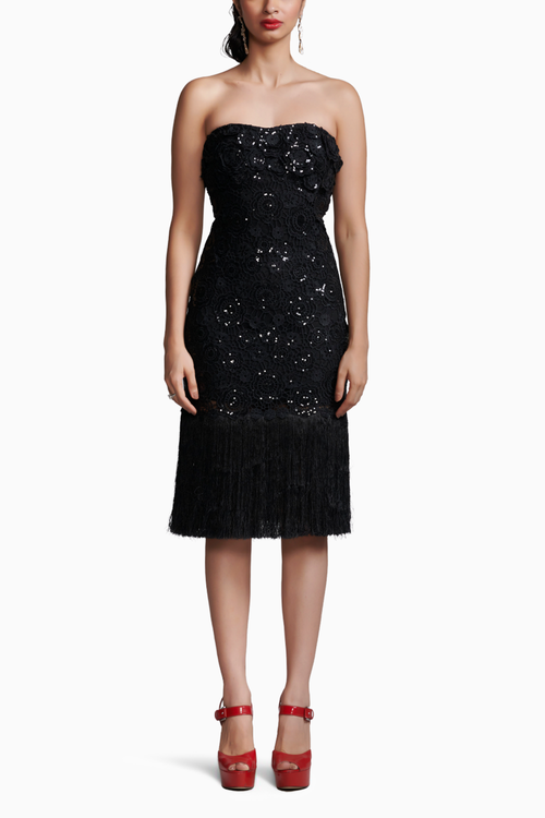 Sequin Lace Fringe Hem Dress