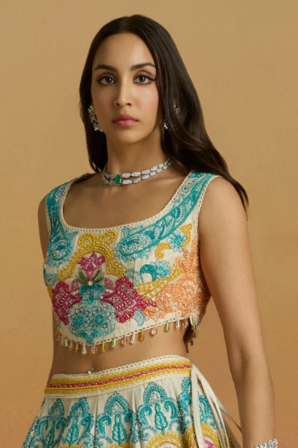 Ivory Multicolour Paisley Cordwork Amaryllis Bustier