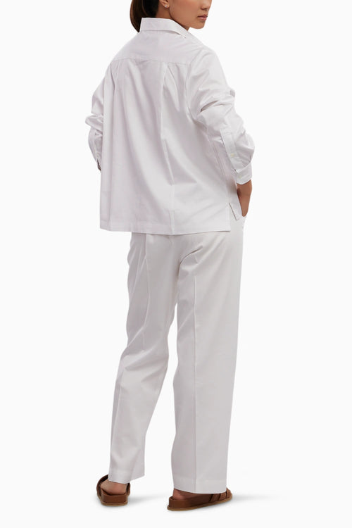 White Swarovski Heart Crop Shirt with Loose Pants