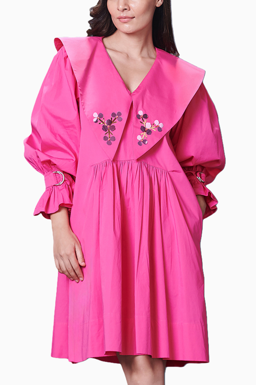 Pink Collar Embroidered Dress