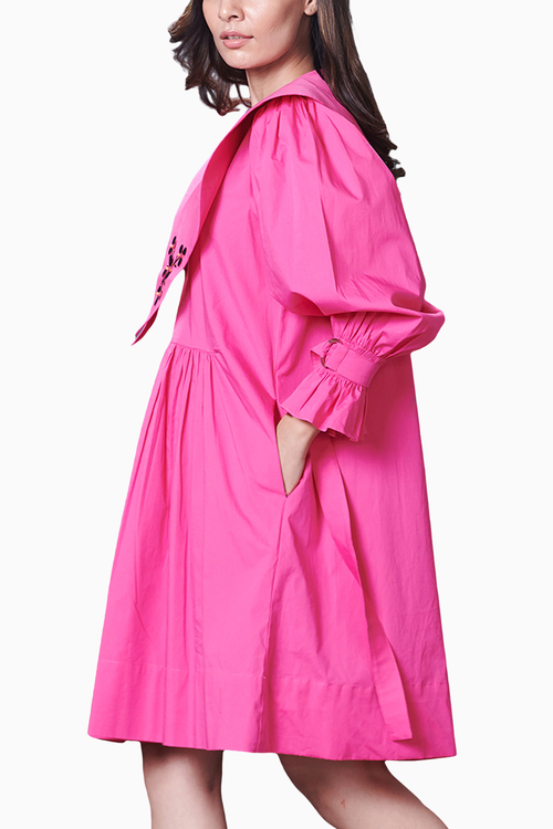 Pink Collar Embroidered Dress