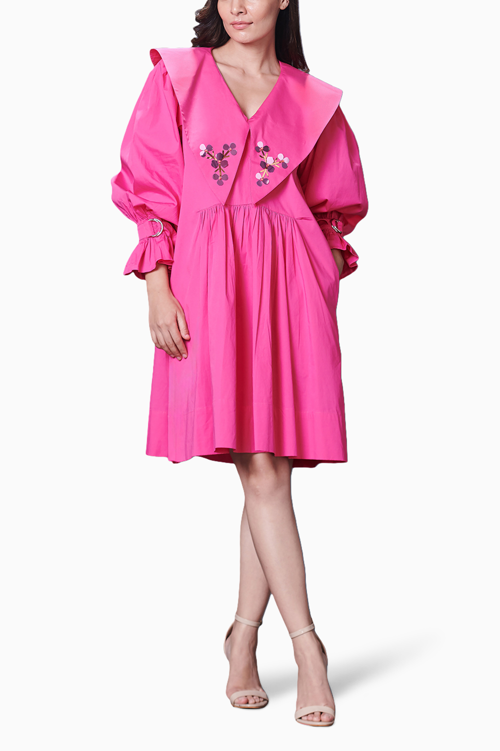 Pink Sailor Collar Embroidered Dress
