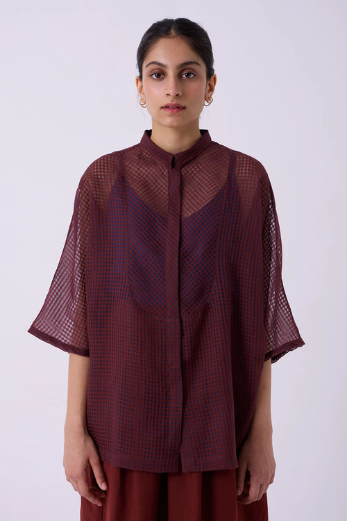 Zuri Blue Checkered Handwoven Top