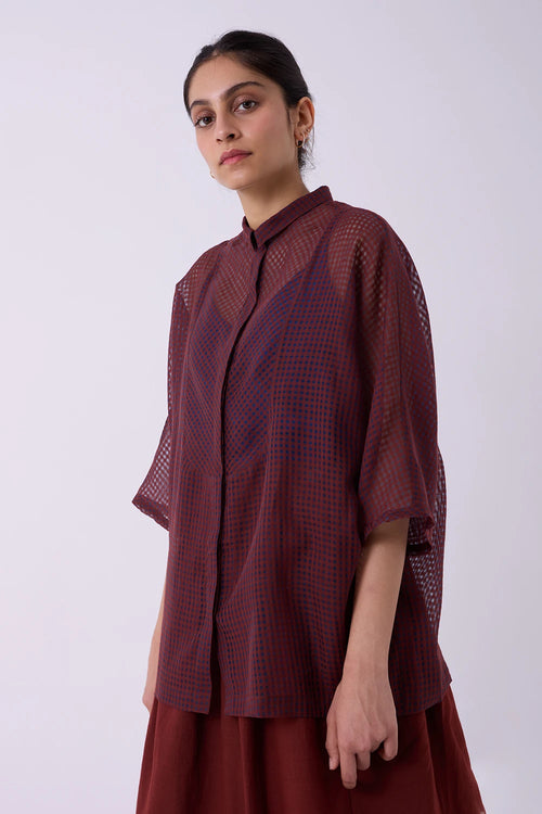 Zuri Blue Checkered Handwoven Top