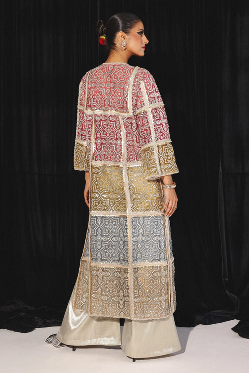 Multi Tulle Embellished Long Jacket